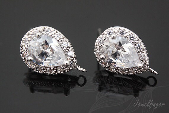C764-1 Paar/10 Paare, Rhodiniert Inverse Tropfen Zirkonia, 9.5 14.5 Mm Silber Ohrstecker, Hochzeit Brautschmuck, Nickelfrei von Jewelfinger