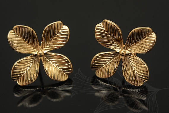 E1039-1 Paar/10 Paar-Matt Vergoldet-13, 5 Mm Kleeblatt Ohrstecker von Jewelfinger