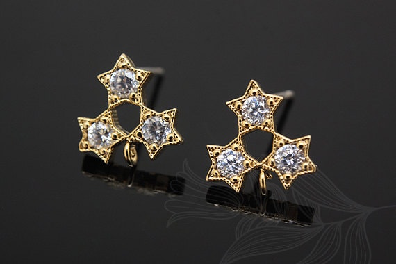 E701-1 Paar/10 Paar-Vergoldete-9.5 Mm Cz Stern Ohr Post von Jewelfinger