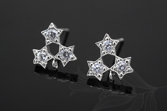 E732-1 Paar/10 Paar-Rhodium Plated-9.5 Mm Cz Stern Ohr Post von Jewelfinger