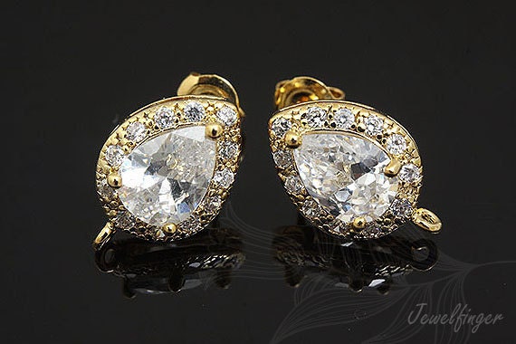 H1033-1 Paar/10 Paare-Vergoldet-10 14.5 Mm Cubic Zirconia Tropfen Posts, Brautschmuck, Großhandel Schmuck, Ohrstecker Nickelfrei von Jewelfinger