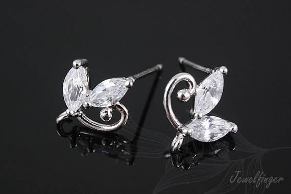 H177-1 Paar/10 Paare, Ternäre Legierung Überzogene Cz Blatt-Ohrringe, Blatt-Post-Ohrringe, Silber-Post, Großhandel Schmuck Finden, Ohrringe von Jewelfinger