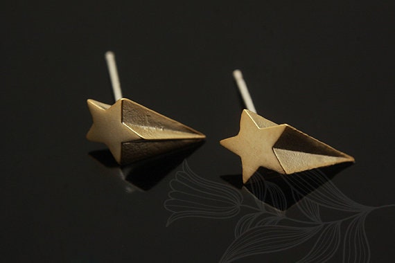 M1412-1 Paar/10 Paar-Matt Gold Plated-6.5 11 Mm Sternschnuppe Ohrpfosten von Jewelfinger