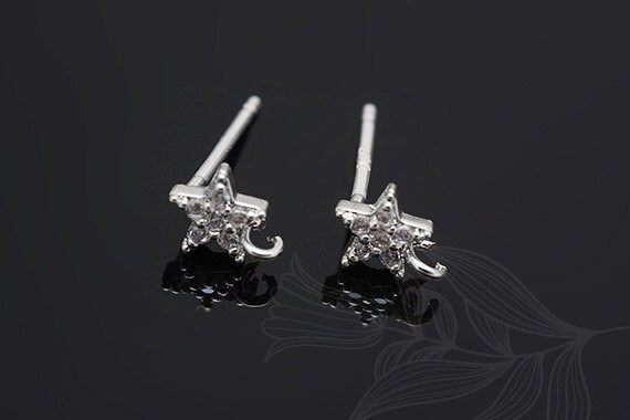 M980-1 Paare/10 Paare-Rhodium Plated-Cz Stern Ohr Post , Schmuckherstellung, Schmuck Finden, Schmuckzubehör, Ohrringe von Jewelfinger