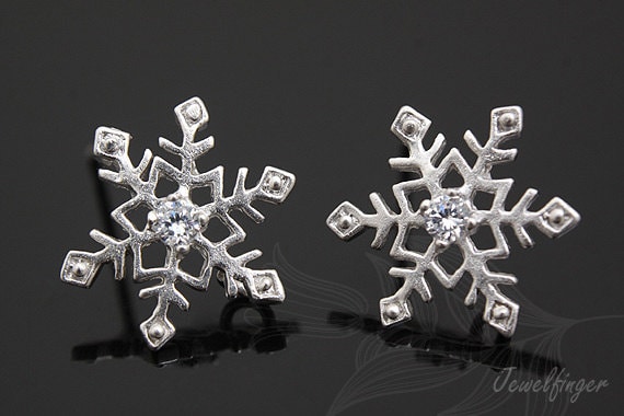 S594-1 Paar/10 Paar-Matt Rhodiniert-Cz Schneeflocke Ohrstecker, Großhandel Schmuck Finden, Ohrringe von Jewelfinger