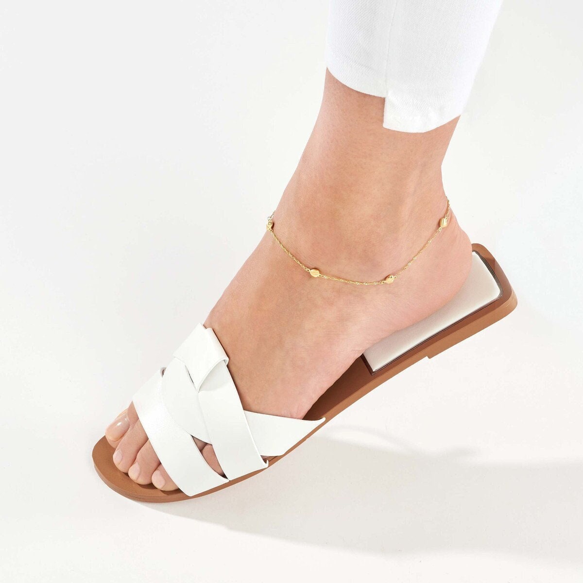 14K Gelbgold Fünf Herzen Fußkettchen Verstellbare Singapur-Kette von Jewelheartcalifornia