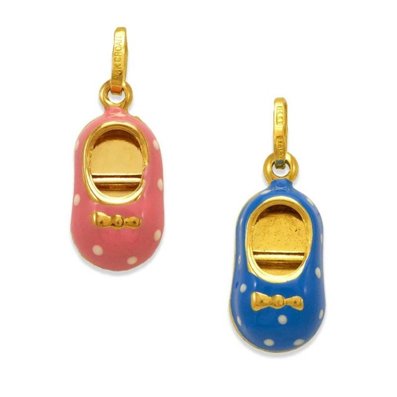 14K Solid Gold Babyschuh Charm Babyschuhe Anhänger Emaille von Jewelheartcalifornia