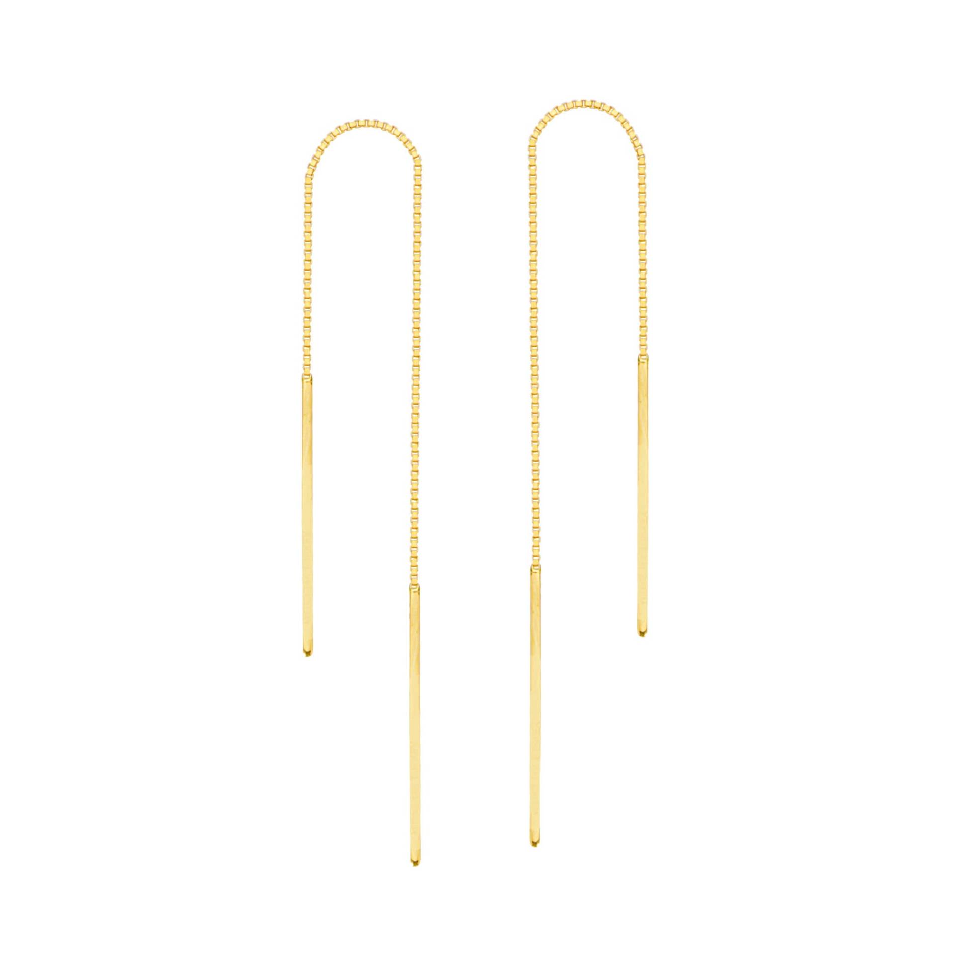 Bar Threader Ohrringe 14K Gelbgold Drop Baumeln Kette Ohrringe, Frauen Lange Box Minimalist Thread von Jewelheartcalifornia