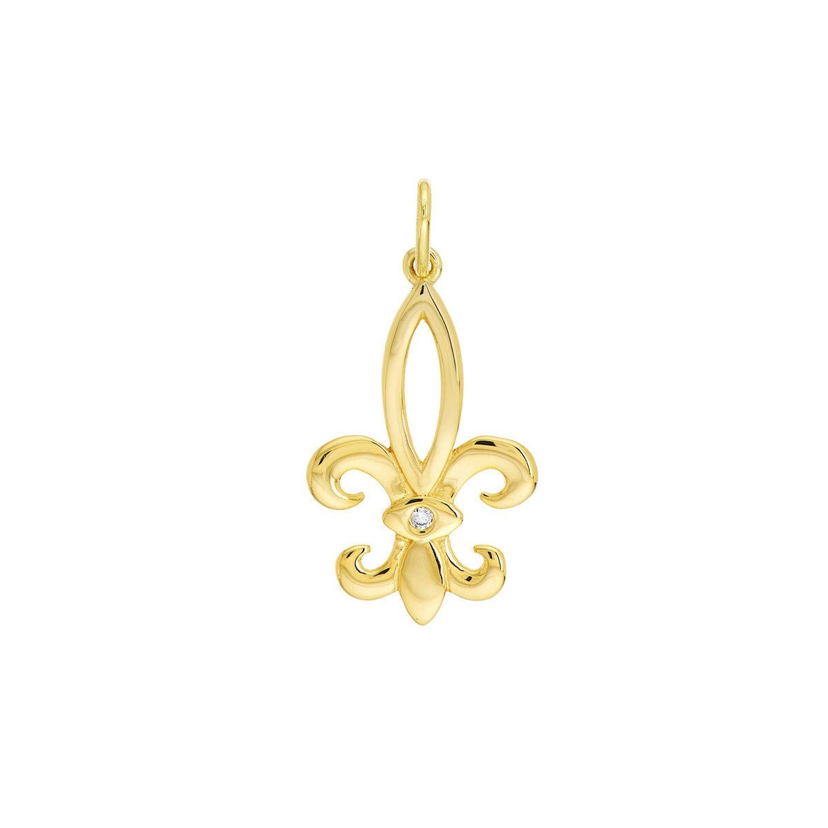 Diamant Fleur De Lis Anhänger 14K Solid Gelbgold Lilie Blumen Anhänger, Frauen Gold Royalty Schmuck von Jewelheartcalifornia