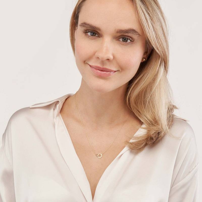 Doppelring-Halskette Echtes 14K Gelbgold Ineinandergreifende Kreis-Halskette Für Frauen, Verstellbare Gedrehte Seil-Kette, Familien-Halskette von Jewelheartcalifornia