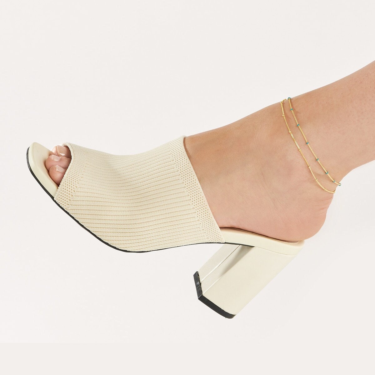 Doppelstrang Ankle Armband Echt 14K Solid Gelb Gold Blau Emaille Perlen Anklet Für Frauen, Satelliten Kette Fuß Armband, Layered von Jewelheartcalifornia