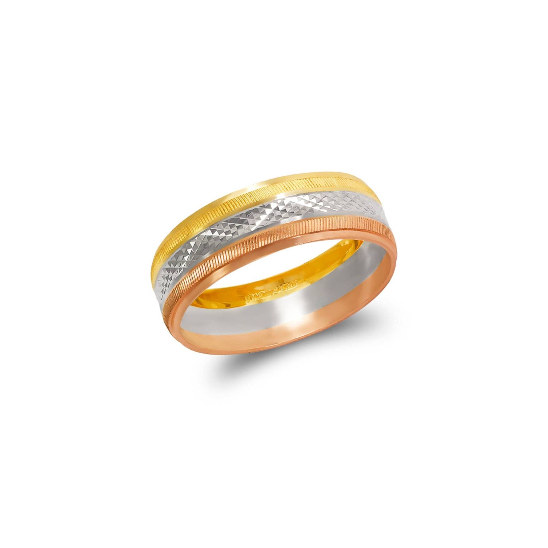 Ehering 14K Solid Tricolor Gold Diamant Schnitt Gestempelt Design 6 Mm Männer Frauen Größe 5-11 Ehering 14K Solid Tricolor Gold Diamant Schnitt Gestempelt Design 6 Mm Männer Frauen Größe 5-11 von Jewelheartcalifornia