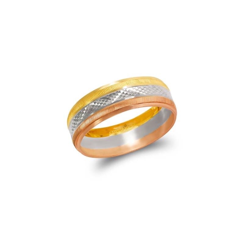 Ehering 14K Solid Tricolor Gold Diamant Schnitt Gestempelt Design 6 Mm Männer Frauen Größe 5-11 von Jewelheartcalifornia