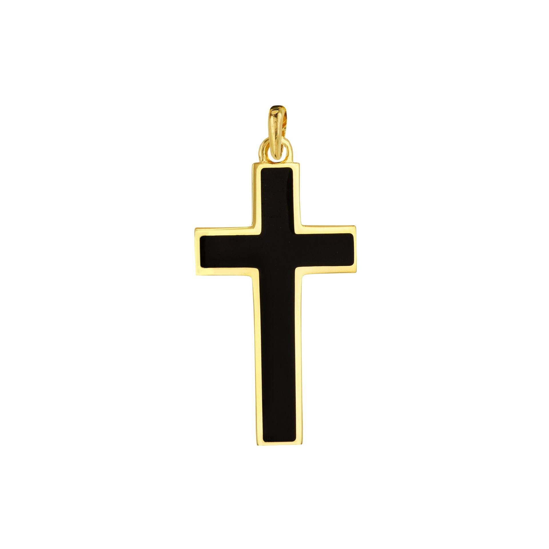 Großes Kreuz Anhänger 14K Solid Gelbgold Schwarz Emaille Religiöser Anhänger, Männer Frauen Gold Kruzifix von Jewelheartcalifornia