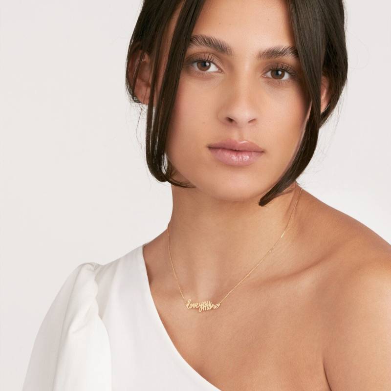 Liebe Dich Mehr Halskette 14K Gelbgold Love Script Halskette, Frauen Zierliche Goldhalskette Verstellbare Kabelkette von Jewelheartcalifornia