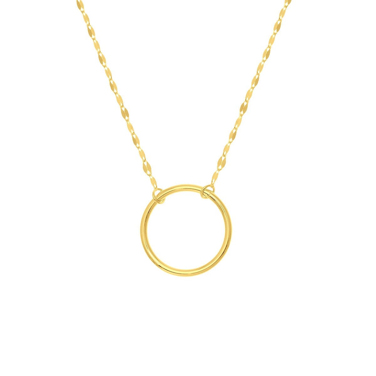 Offener Kreis Anhänger Halskette 14K Massivgold Karma Halskette, Verstellbare Gehämmerte Mariner Kette Damen Eternity von Jewelheartcalifornia