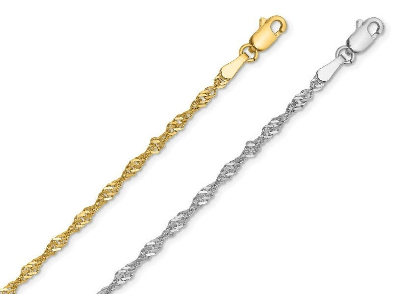 Solide 14K Gelb Weißgold Singapur Kette Halskette Frauen, Dünne Goldkette 0, 9-2, 5 Mm Zarte Halskette, Geschenk Für Sie von Jewelheartcalifornia