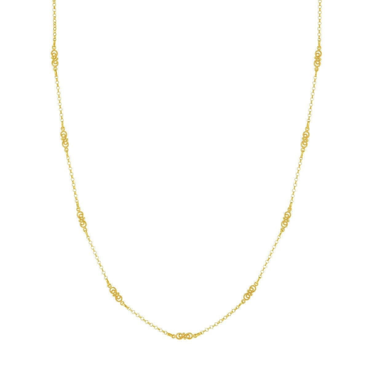 Unendlichkeitsstation-Halskette, 14 Karat Massives Gelbgold, Einzigartige Unendlichkeits-Halskette, Rolo-Gliederkette, Zarte Layering-Kettenhalskette von Jewelheartcalifornia