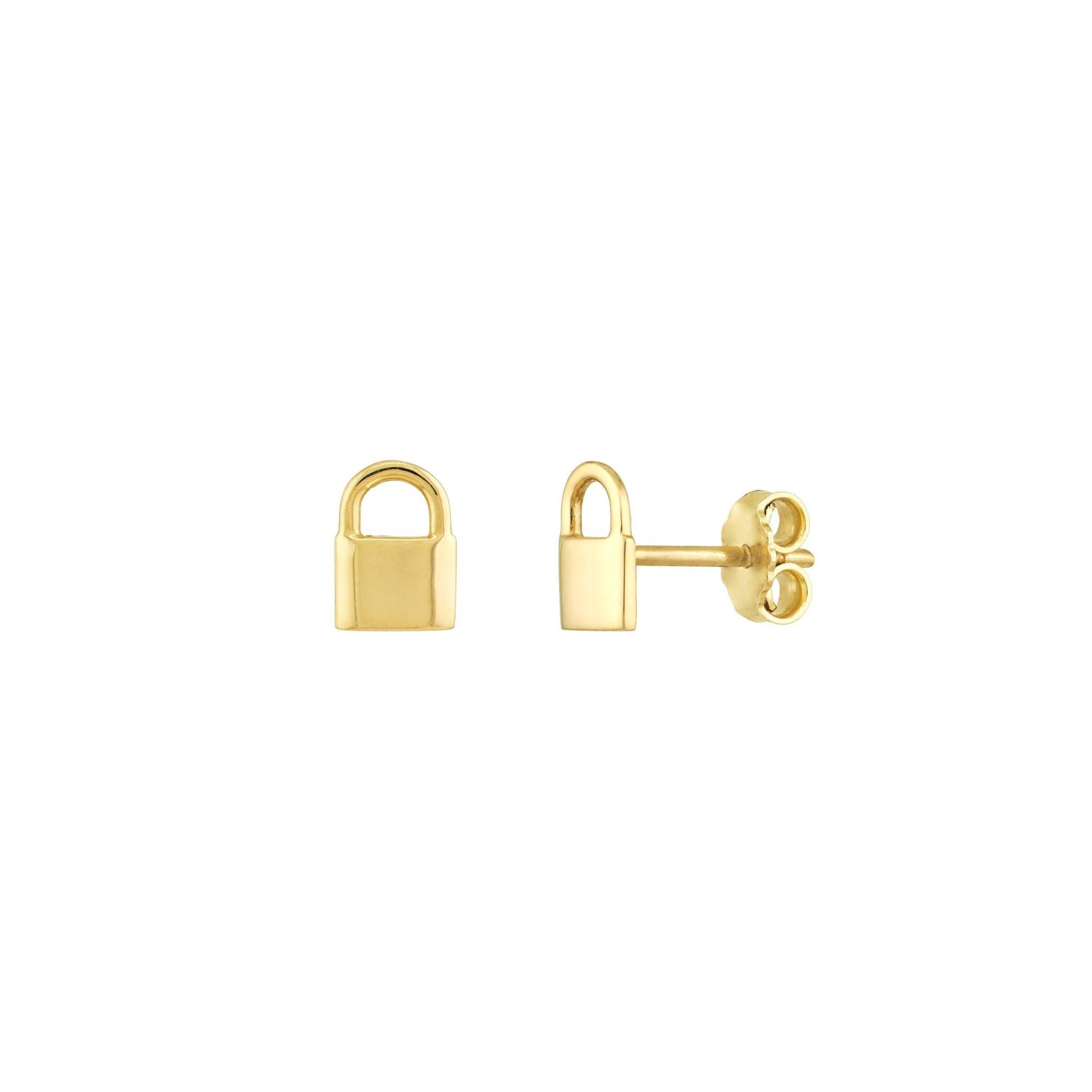 Vorhängeschloss Ohrstecker 14K Solide Gelbgold Lock Ohrringe, Frauen Mädchen Minimalist Gold von Jewelheartcalifornia