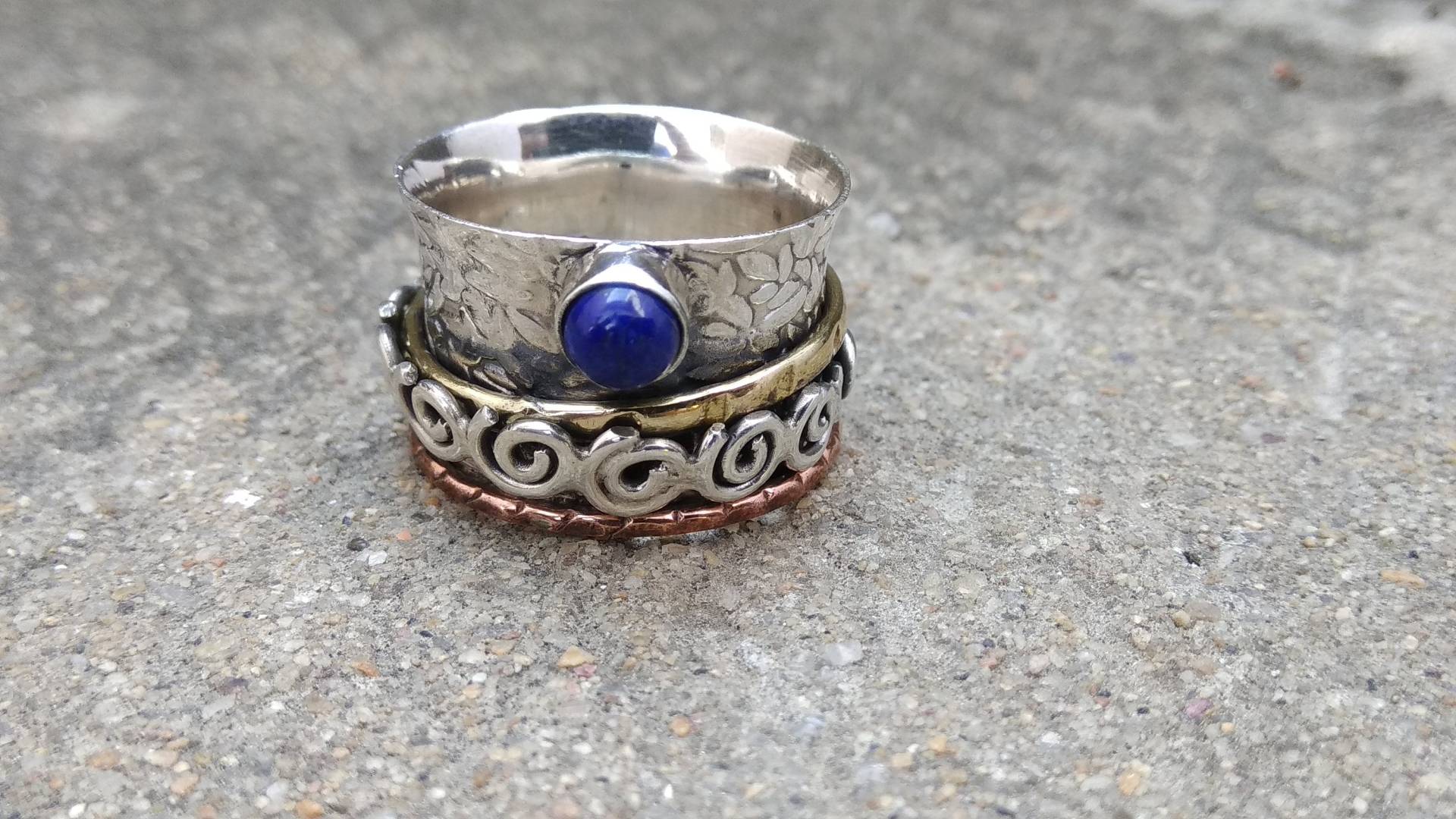 Lapis Edelstein Spinner Solid 925 Sterling Silber Ring Meditation Spinnen Handgemachte Designer Unkraut Weihnachtsgeschenk von JewelhubIndia