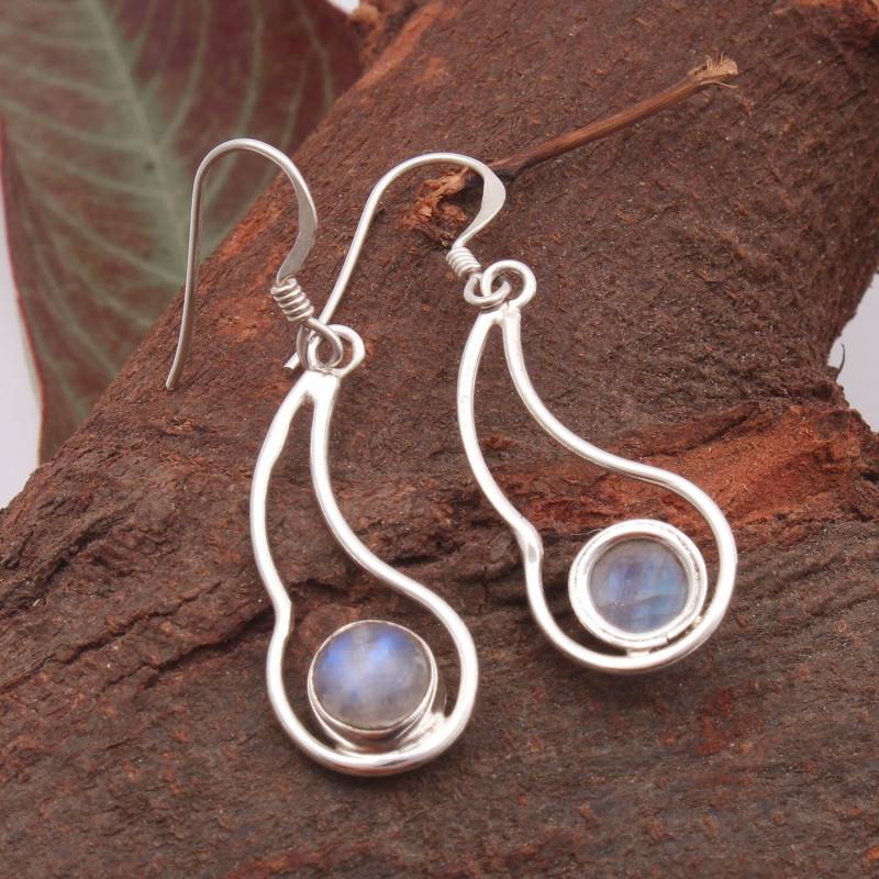 Regenbogen Mondstein Sterling Silber Tropfen Ohrringe, Boho Schmuck von JewelhubIndia