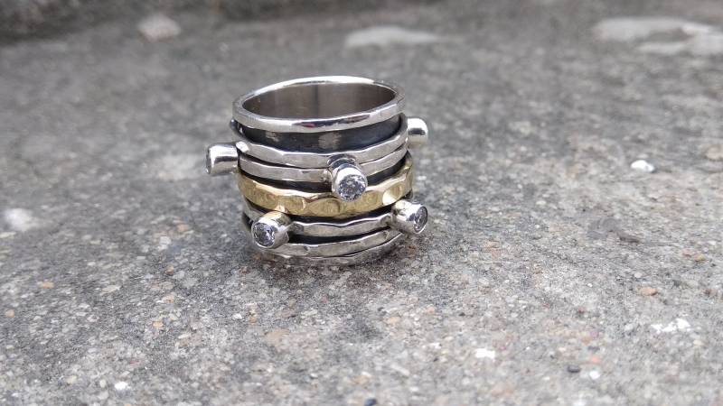 Weiß Zirkon 925 Sterling Silber Spinner Ring, Meditation Ring von JewelhubIndia
