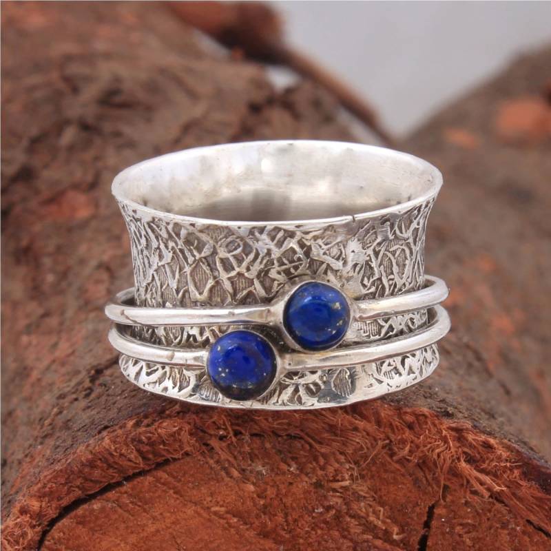 sterling Silber Lapis Lazuli Spinner Ring, Handgemachte Fidget Ring von JewelhubIndia