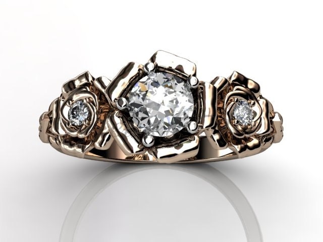 14 K Rose Gold Diamant Verlobungsring Ungewöhnliche Einzigartige Blume, Hochzeitssuite Ring, Ehering, Jahrestag Ring Er-1088-3 von Jewelice