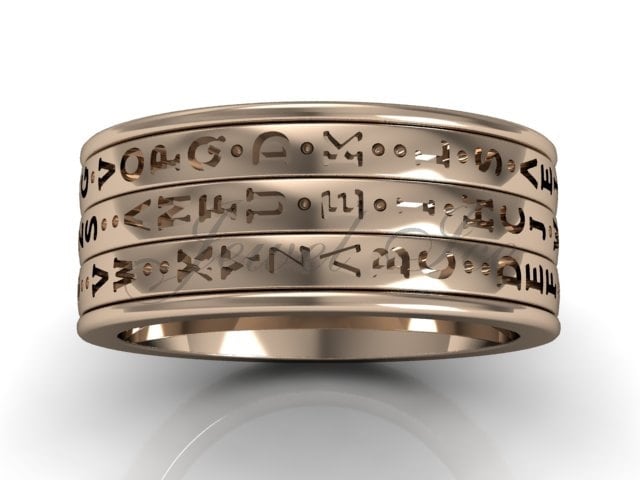 14 K Rose Gold Drei Reihe Spinner Da Vinci Cryptex, Codex, Decoder Ring Pfund-2025-3 von Jewelice