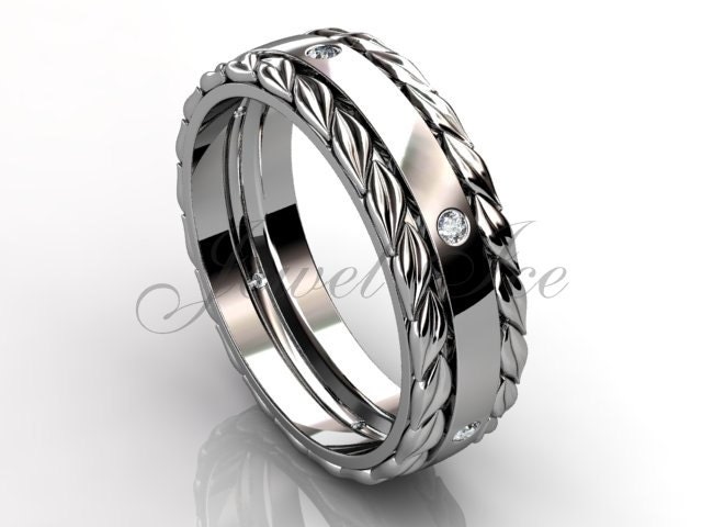 14 K Weißgold Diamant Ungewöhnliche Einzigartige Blatt Und Rebe Floral Ehering Pfund-2022-1 von Jewelice