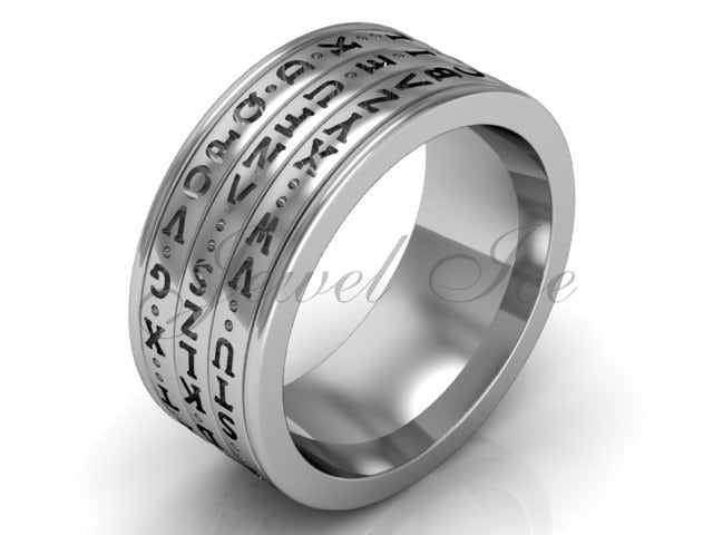 14 K White Gold Drei Reihe Spinner Da Vinci Cryptex, Codex, Decoder Ring Pfund-2025-1 von Jewelice