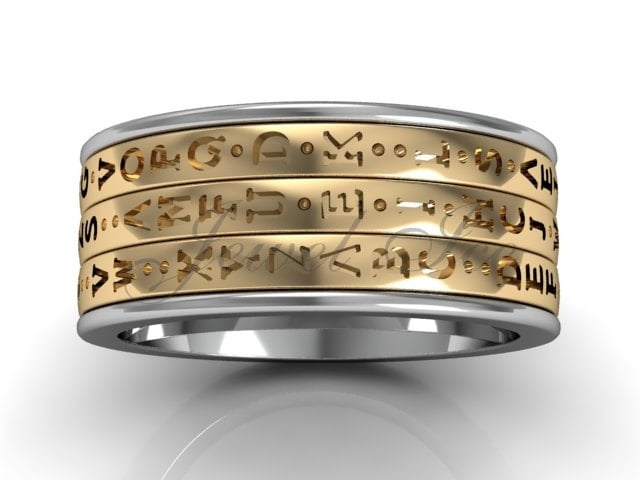 14 K Zwei Ton Weiß Und Gelb Gold Drei Reihe Spinner Da Vinci Cryptex, Codex, Decoder Ring Pfund-2025-4 von Jewelice