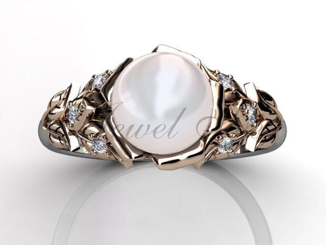 14 K Zwei Ton Weiß Und Rosa Gold Perle Diamond Ungewöhnliche Einzigartigen Floral Verlobungsring, Hochzeits-Ring, Ehering Er-1067-5 von Jewelice