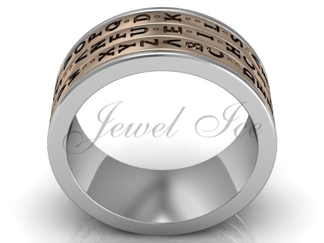 14 K Zwei Ton Weiß Und Rose Gold Drei Reihe Spinner Da Vinci Cryptex, Codex, Decoder Ring Pfund-2025-5 von Jewelice