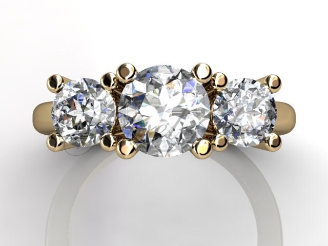 14K Gelb Gold Drei Steinerne Verlobungsring, Hochzeits-Ring, Ehering Er-1069-2 von Jewelice