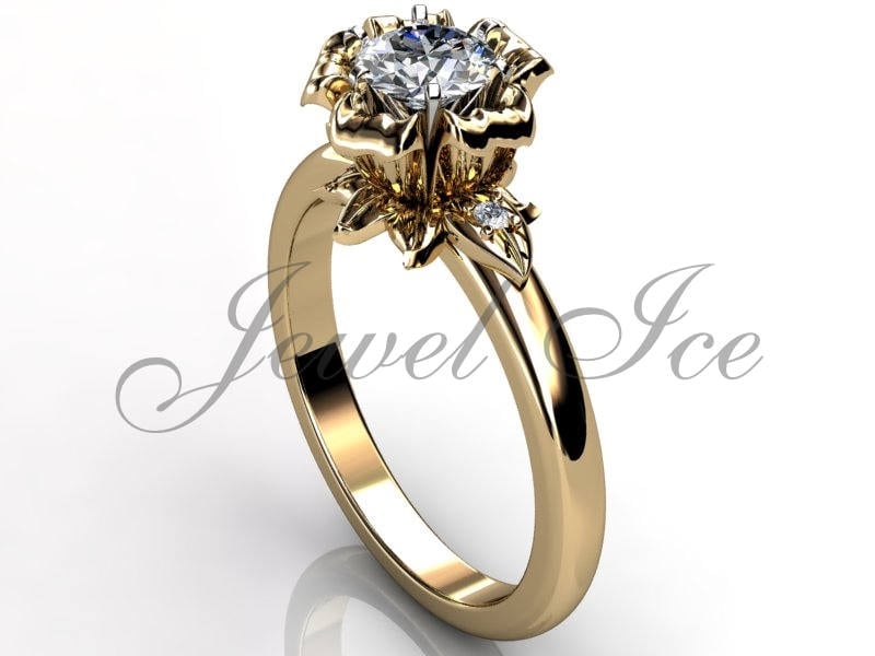 14K Gelbgold Diamant Unikat Blumen Verlobungsring, Brautring, Ehering Er-1048-2 von Jewelice