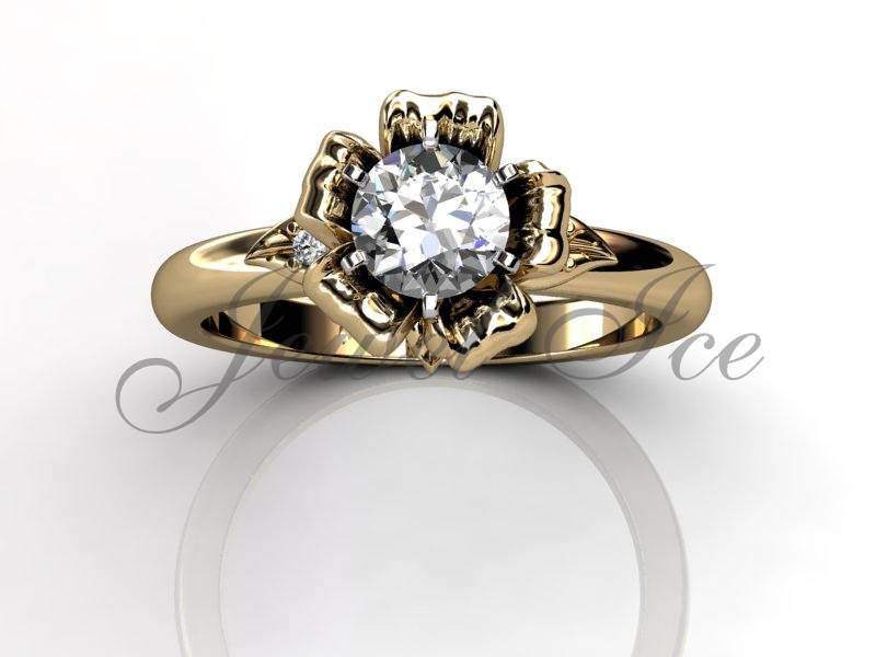 14K Gelbgold Diamant Unikat Blumen Verlobungsring, Brautring, Ehering Er-1048-2 von Jewelice
