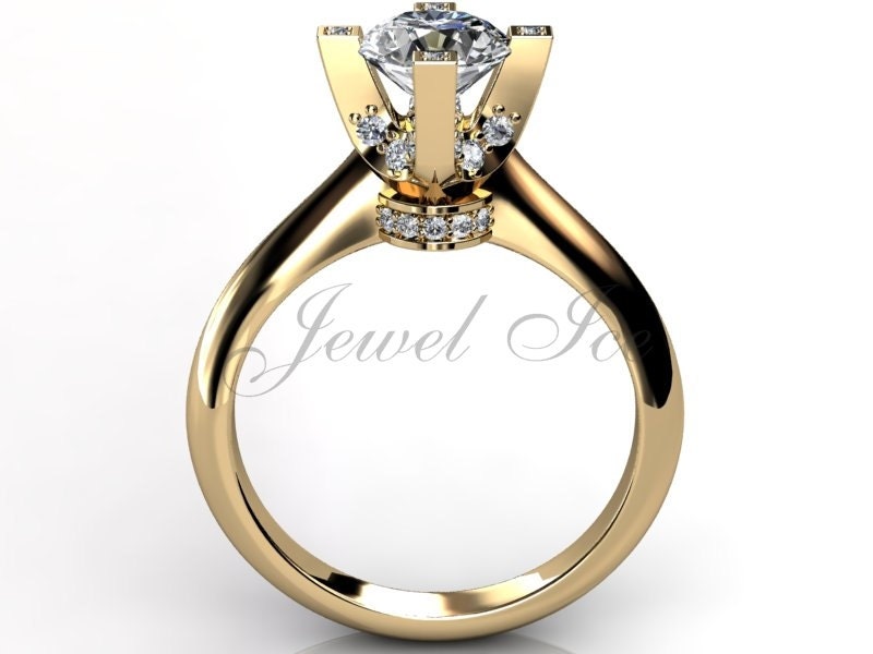 14K Gelbgold Diamant Verlobungsring, Brautring, Ehering, Jubiläumsring Er-1026-2 von Jewelice