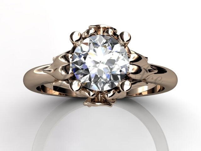 14K Roségold Diamant Ungewöhnlicher Einzigartiger Floraler Verlobungsring, Brautring, Ehering Er-1051-3 von Jewelice