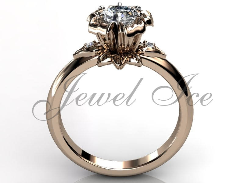 14K Roségold Diamant Unikat Blumen Verlobungsring, Brautring, Ehering Er-1048-3 von Jewelice
