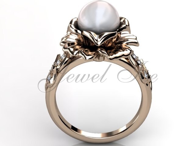 14K Roségold Weiß Perlen Diamant Ungewöhnlich Unikat Floraler Verlobungsring, Brautring, Ehering Er-1044-3 14K Roségold Weiß Perlen Diamant Ungewöhnlich Unikat Floraler Verlobungsring, Brautring, Ehering Er-1044-3 von Jewelice