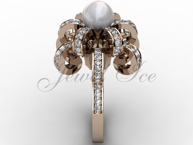 14K Roségold Weiß Perlen Diamant Unikat Floral Verlobungsring, Brautring, Ehering Er-1046-3 von Jewelice