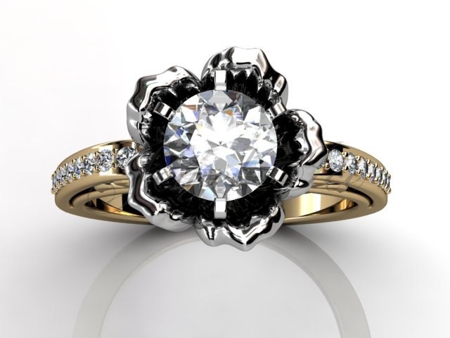 14K Ton Zwei Gelbe Und Weiße Gold Diamant Ungewöhnliche Einzigartige Blume-Verlobungsring, Hochzeits-Ring, Ehering Er-1077-7 von Jewelice
