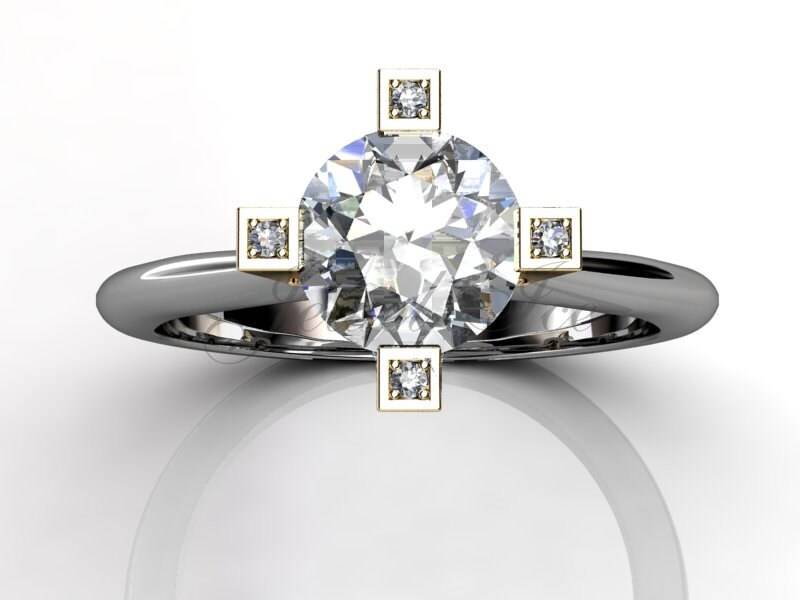 14K Zweifarbiger Weiß - Und Gelbgold Diamant Verlobungsring, Brautring, Ehering, Jubiläumsring Er-1026-4 von Jewelice