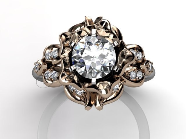 Blätter Und Blumen Verlobungsring - 14K Weiß Roségold Diamant Unikat Blatt Blume Verlobungsring, Floral Ehering Er-1058-5 von Jewelice