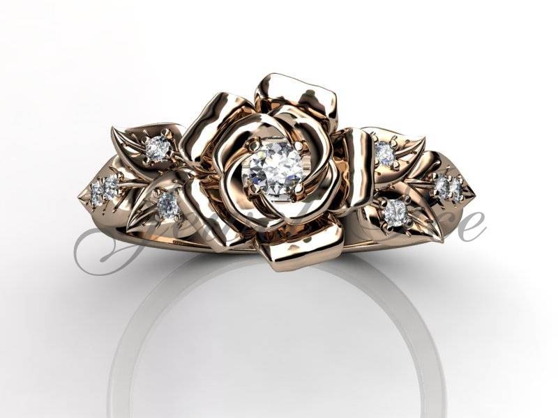 Blume-Verlobungsring - 14 K Rose Gold Diamant Ungewöhnliche Einzigartige Blatt Und Rebe Blume Verlobungsring Ehering Jubiläum Ring E.r-1137-3 von Jewelice