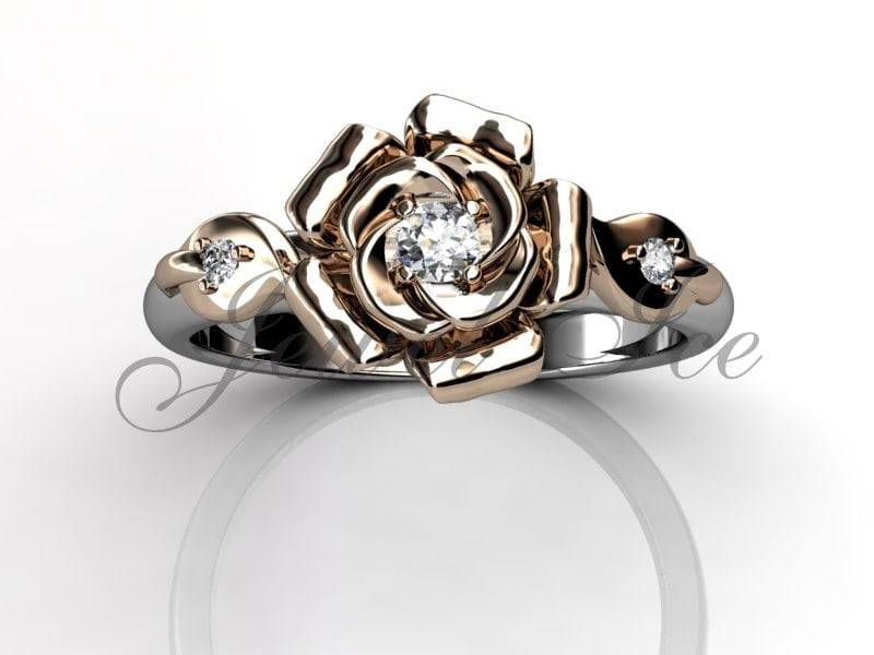 Blume Verlobungsring - 14 K Weiß Und Rose Gold Diamant Einzigartige Verlobungsring, Floral Ehering, Jahrestag Ring E.r-1115-5 von Jewelice