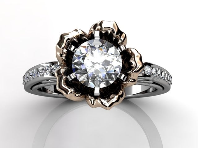 Blume Verlobungsring - 14 K Weiß Und Rose Gold Diamant Ungewöhnliche Einzigartige Verlobungsring, Ehering, Jahrestag Ring E.r-1077-5 von Jewelice
