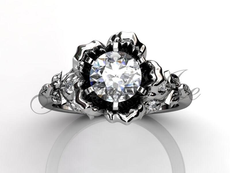Blume-Verlobungsring - 14 K White Gold Diamond Einzigartige Blume Verlobungsring Braut Ring Ehering Jubiläum Er-1080-1 von Jewelice