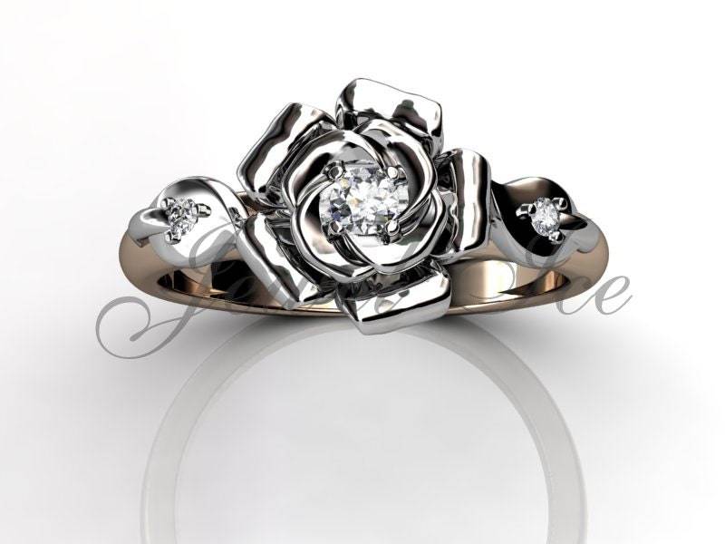 Blume Verlobungsring - 14K Rose Und Weiß Gold Diamant Ungewöhnliche Einzigartige Verlobungsring, Floral Ehering, Versprechen Ring E.r-1115-6 von Jewelice
